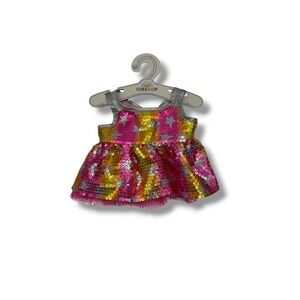 Build-A-Bear Sequin Star Dress Plush Clothing OS Pink Orange Yellow Sparkly NEW